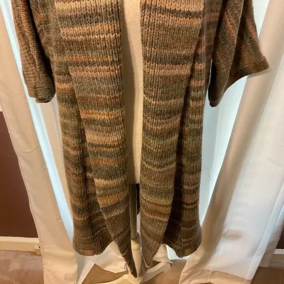 Carlisle Collection Cardigan S Blue Brown White Stripe Open Front Half Dolman - Picture 3 of 10